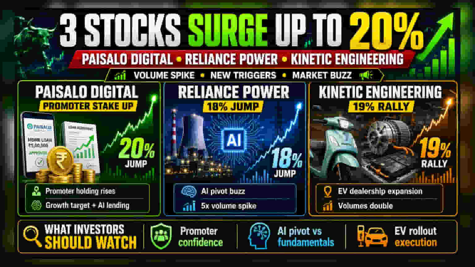 Paisalo Digital, Reliance Power, Kinetic Engineering Rally 18-20%