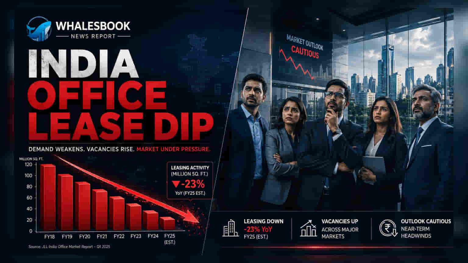 India Office Leasing: Q2 में **1%** की गिरावट, 21 मिलियन वर्ग फुट पर पहुंचा लीजिंग वॉल्यूम