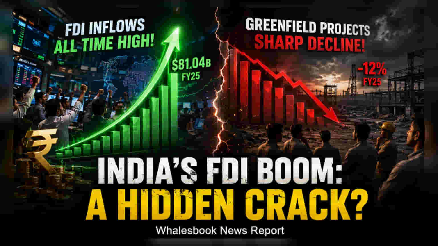 ભારતમાં FDI માં 43.6% નો અધધ વધારો, પણ ગ્રીનફીલ્ડ પ્રોજેક્ટ્સમાં ઘટાડો