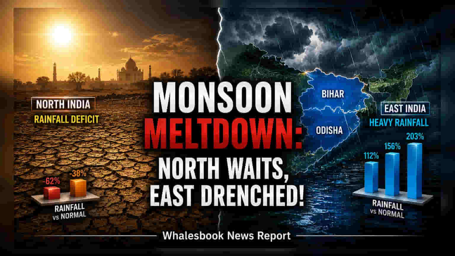 Monsoon Update: પૂર્વ ભારતમાં ભારે વરસાદ, ઉત્તર ભારત સૂકું