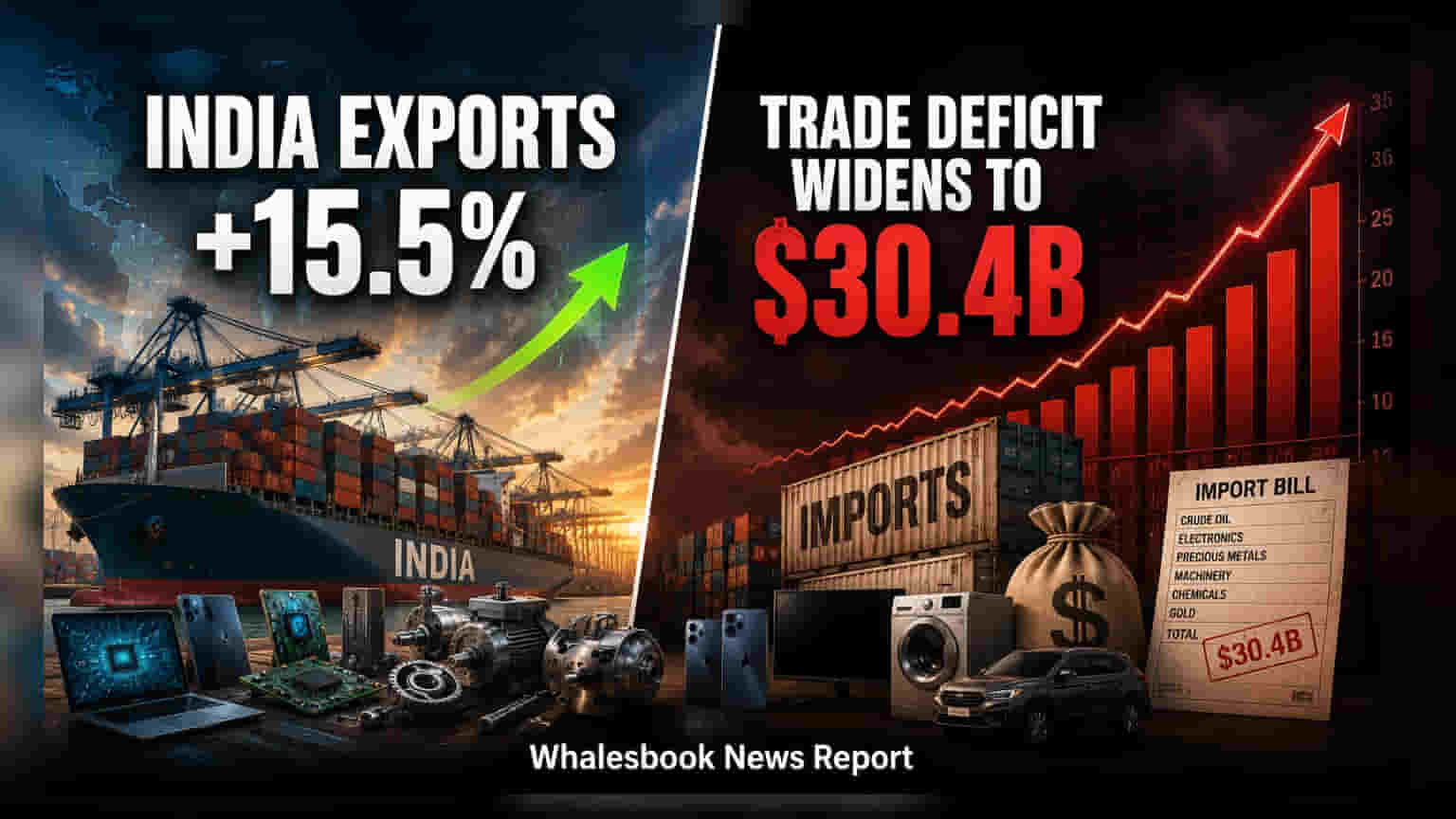 India Exports Rise 15.5% in June, Trade Deficit Widens to $30.4 Billion