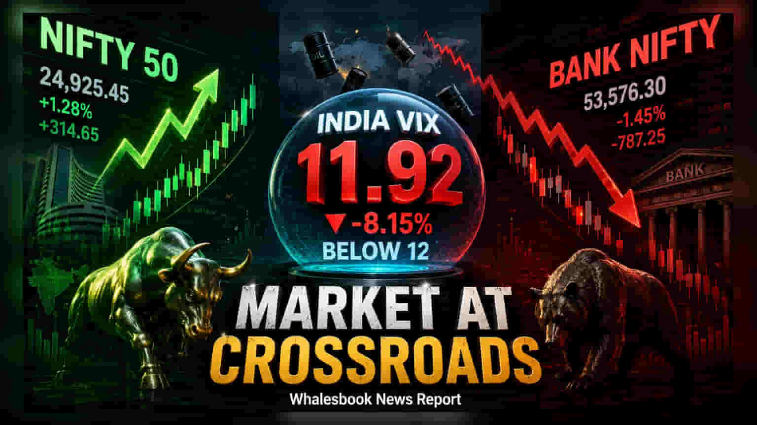Nifty 24,000 पर टिका, वोलैटिलिटी (Volatility) में गिरावट, क्रूड ऑयल (Crude Oil) सस्ता