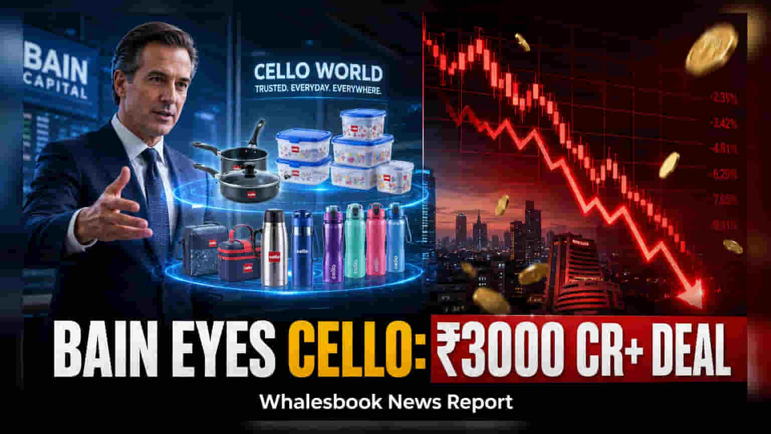 Cello World Shares: Bain Capital ખરીદી શકે છે ₹3,000 કરોડનો હિસ્સો, શેર ઘટ્યો