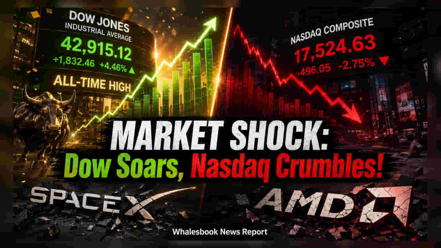 Dow Jones Record High पर, Tech Stocks गिरे: SpaceX और AMD की कमाई की चिंता