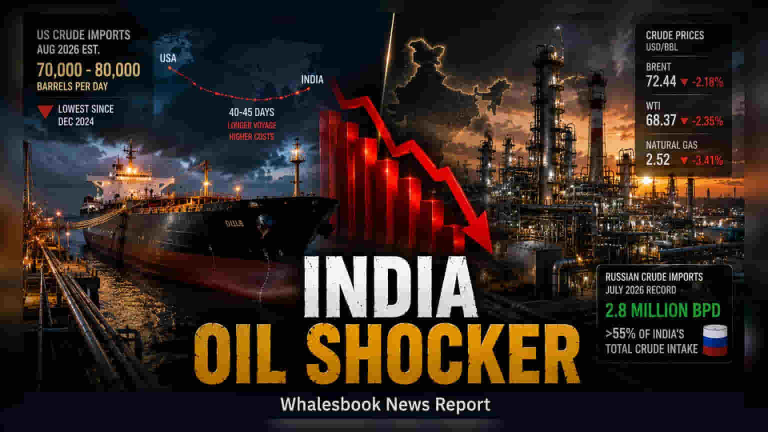India Crude Oil Imports: અમેરિકાથી ક્રૂડની આયાત ઘટશે, રશિયન તેલ પર નિર્ભરતા વધશે