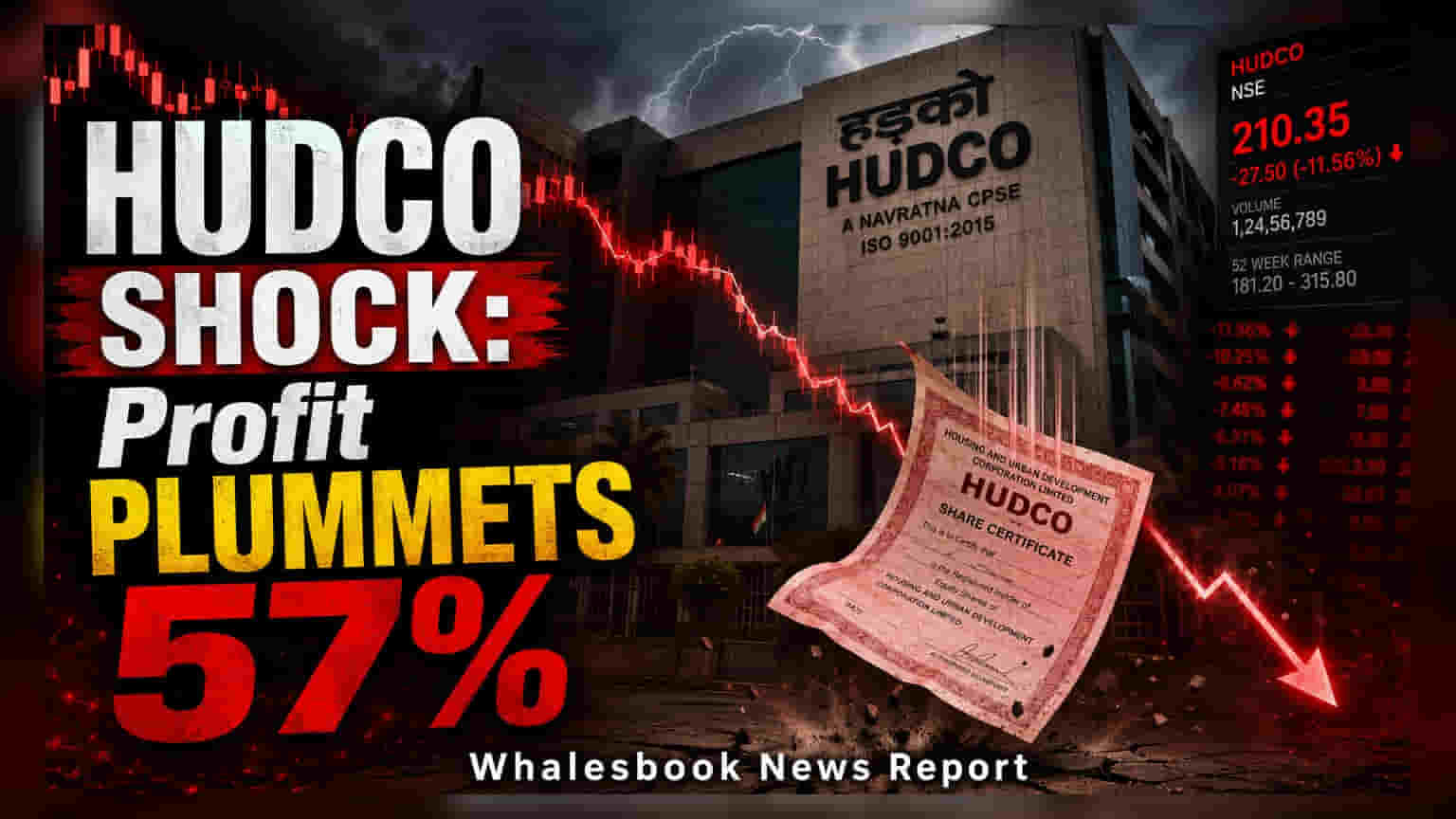 HUDCO શેર ભાવમાં કડાકો: પ્રોફિટ ઘટતાં રોકાણકારોની ચિંતા વધી, શેર **2.3%** નીચે