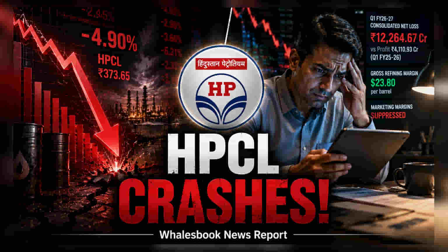 HPCL Share Price: એક્સ-ડિવિડન્ડ અને નુકસાનના કારણે શેર **4.9%** તૂટ્યો