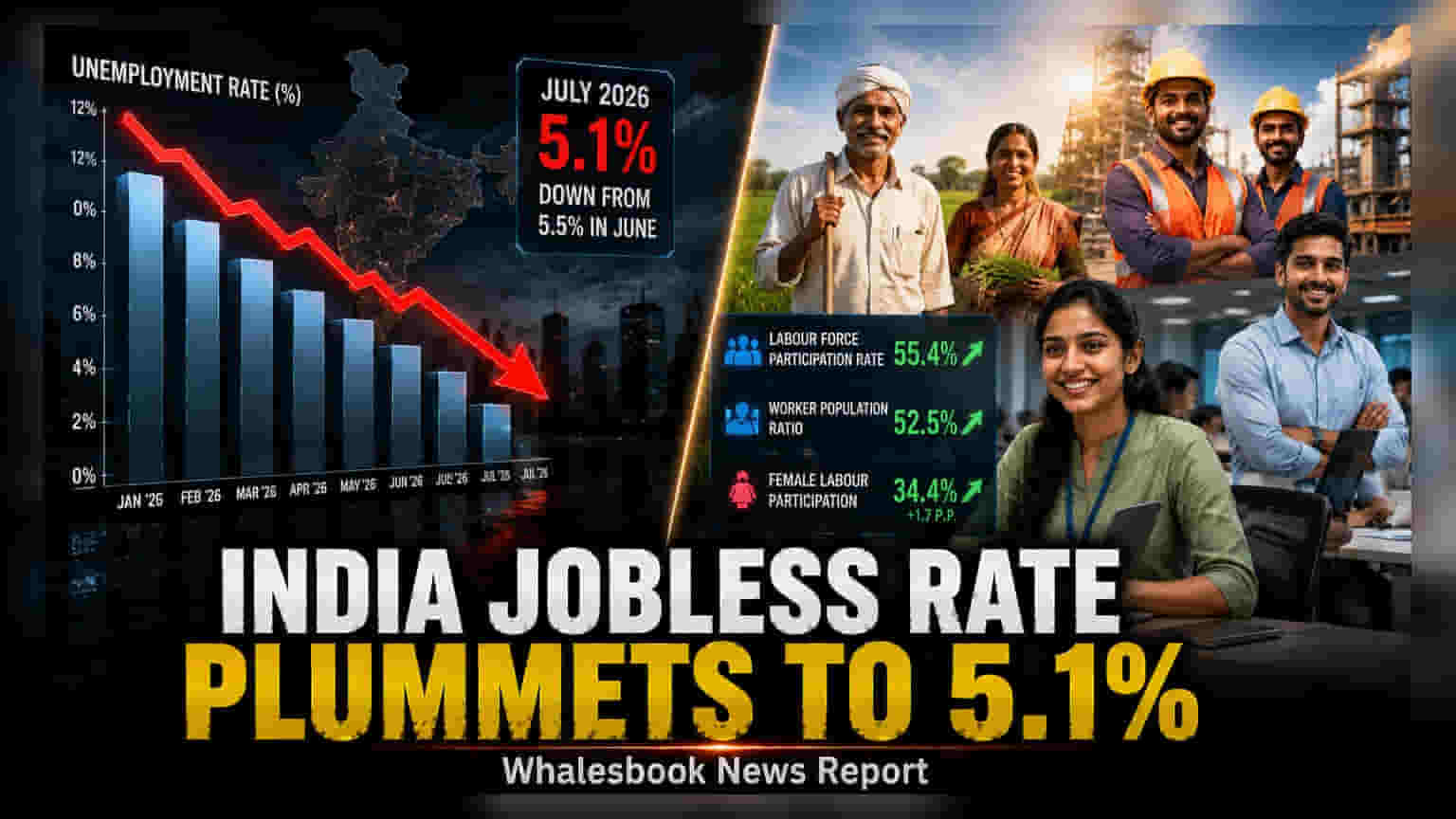 India July Unemployment Drops to 5.1% Beating Estimates