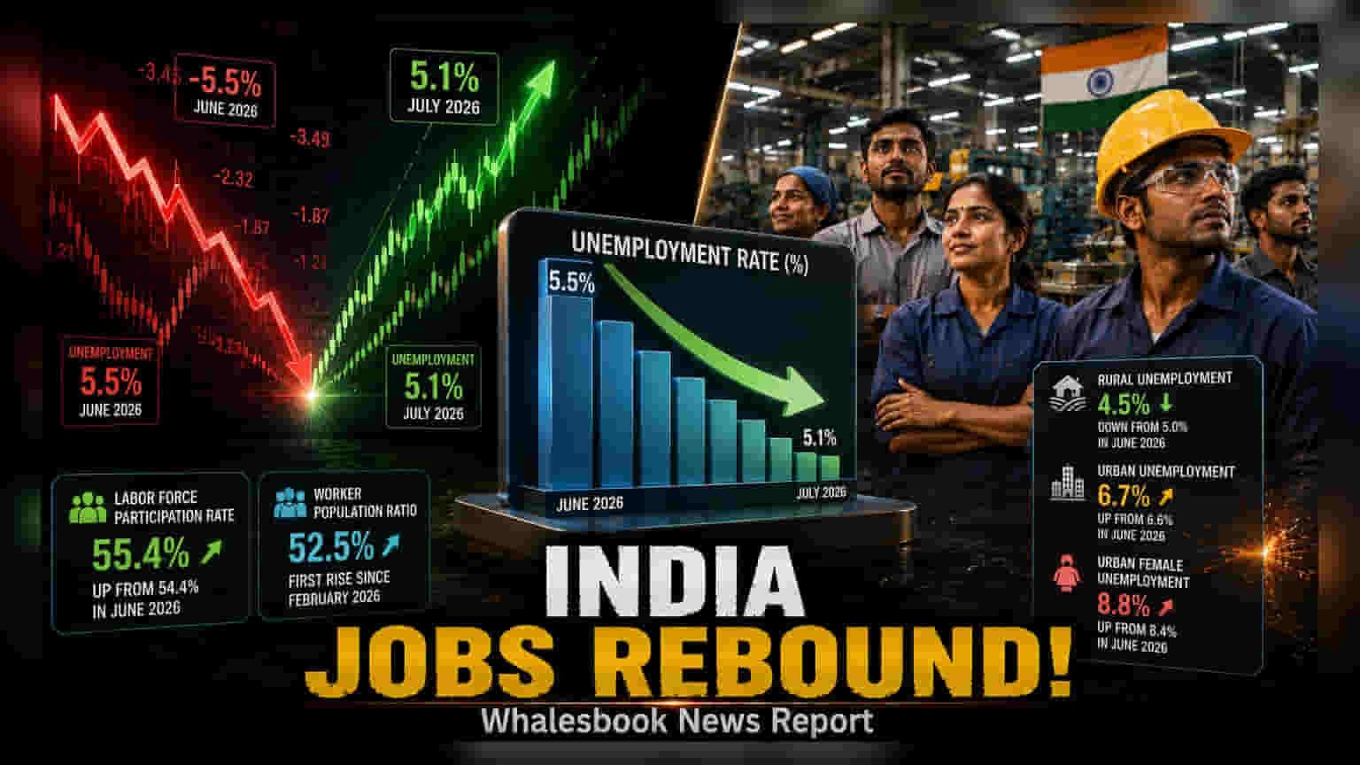 India July Unemployment Falls To 5.1% As Workforce Expands