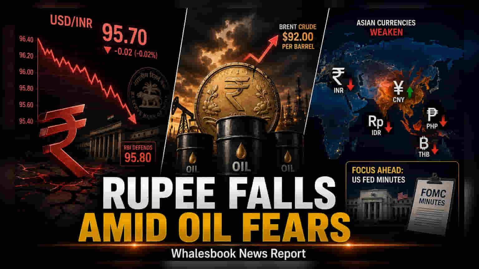 Indian Rupee Opens Lower At 95.70 Per USD As Oil Prices Rise