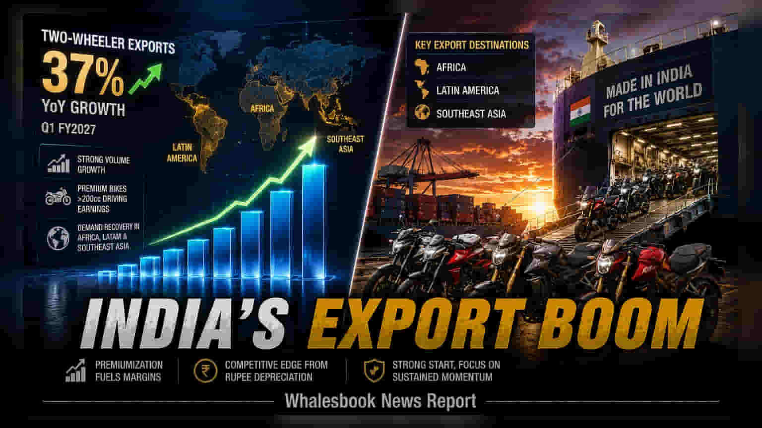 Indian Two-Wheeler Exports Jump 37% in Q1; Premium Models Drive Growth