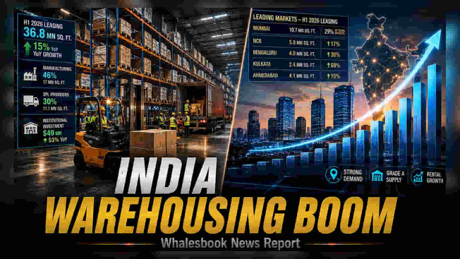 India Warehousing Leasing: 2026 की पहली छमाही में **15%** की उछाल, 3.68 करोड़ वर्ग फुट पर पहुंची लीजिंग