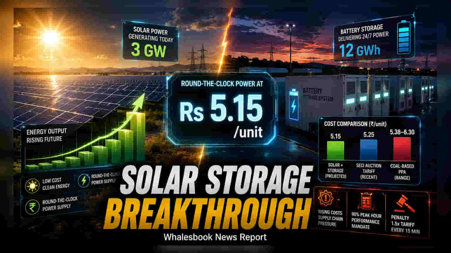 Solar-Plus-Storage Power Costs May Drop To ₹5.15 Per Unit