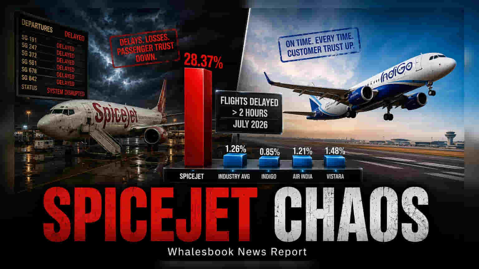 SpiceJet July Delays Hit 28%; Market Share Drops to 1.6%