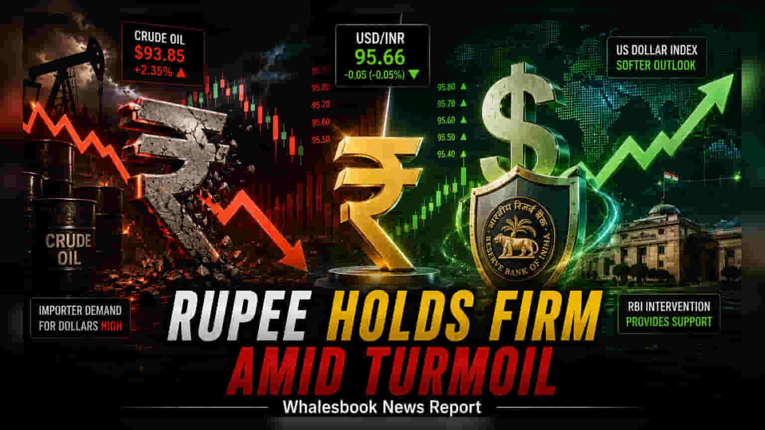 Indian Rupee Inches Up To 95.66 As RBI Manages Market Pressures