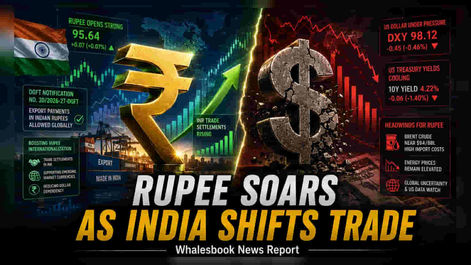 Rupee Strengthens to 95.64 As India Eases Export Payment Rules