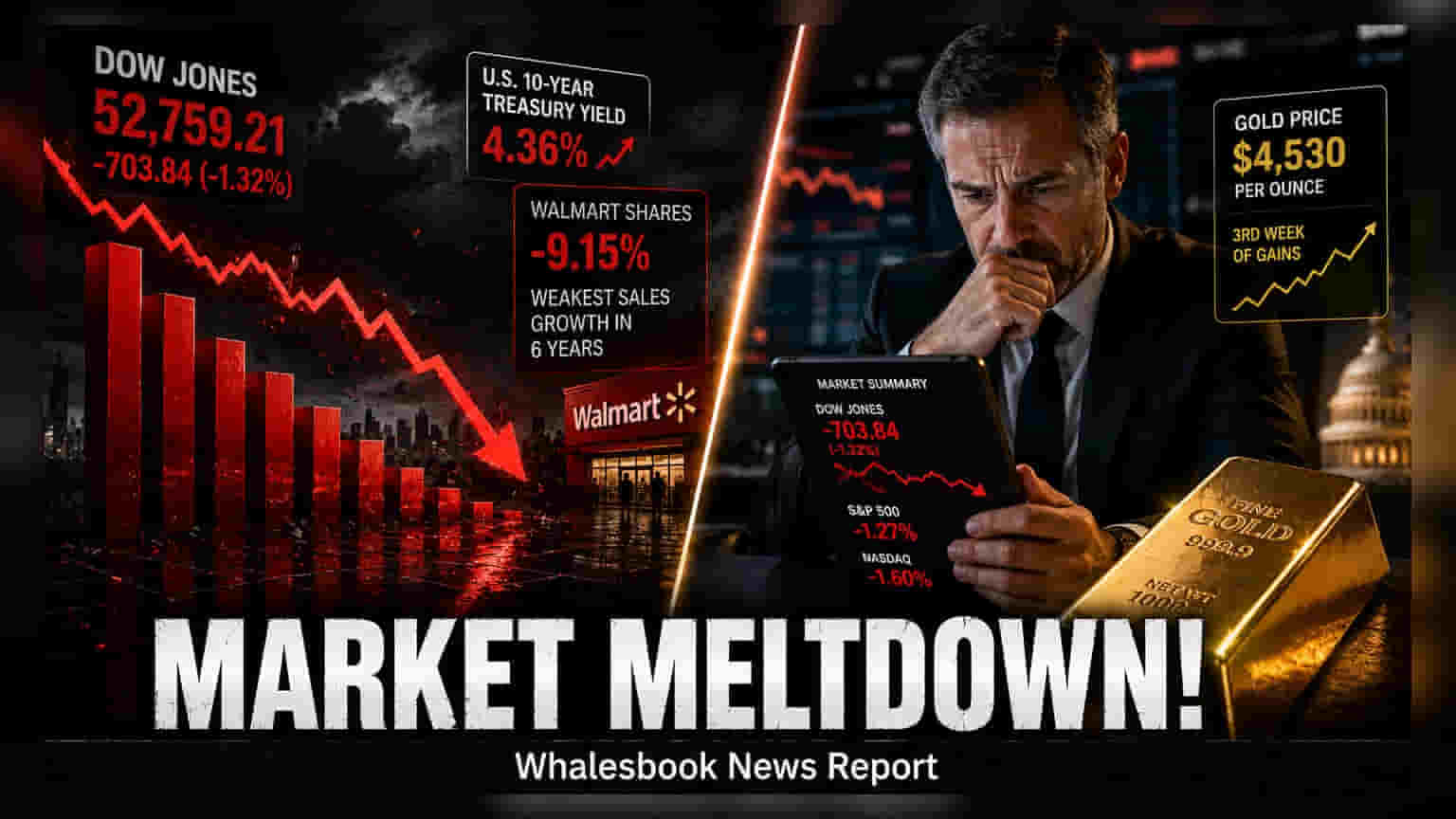 Dow Sinks 704 Points; Walmart Drops 9% On Weak US Sales