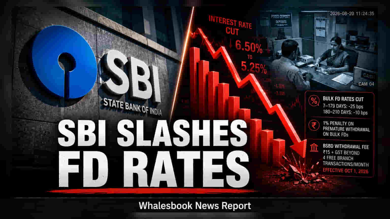 SBI Cuts Bulk FD Rates by 25 Bps, Changes Withdrawal Rules