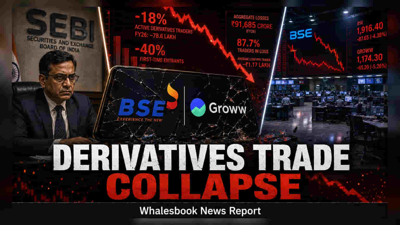 BSE, Groww Shares Fall as SEBI Study Reveals First Annual Drop in F&O Traders