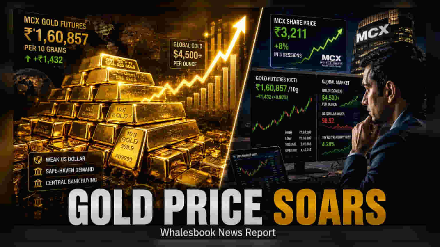 Gold Futures Climb ₹1,432 on MCX; MCX Shares Rise 8%