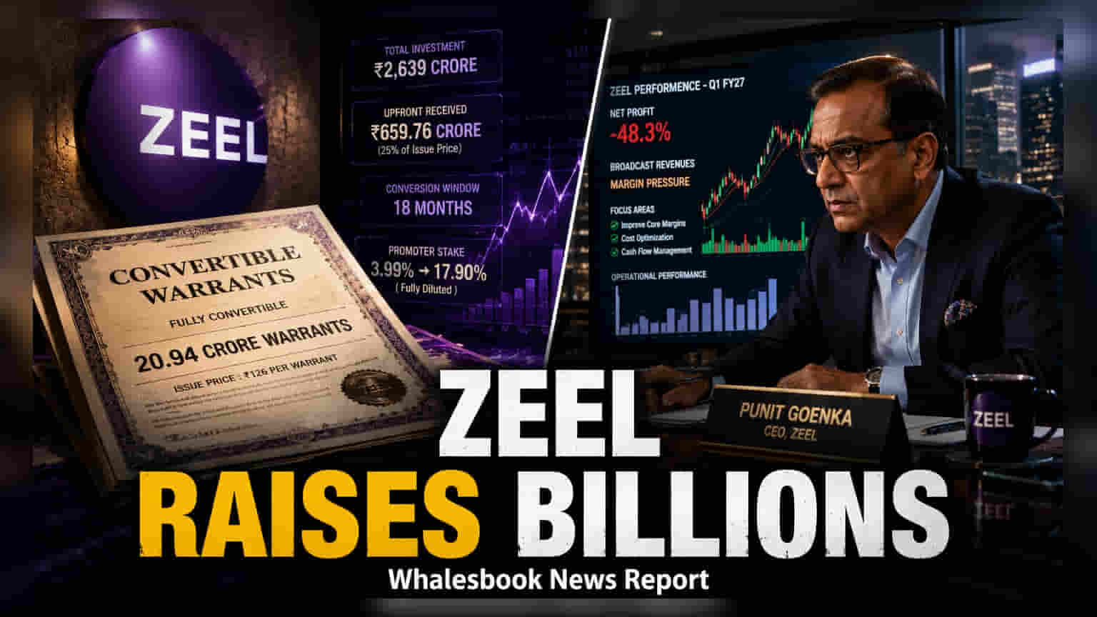 Zee Entertainment Allots ₹2,639 Crore Warrants to Promoters