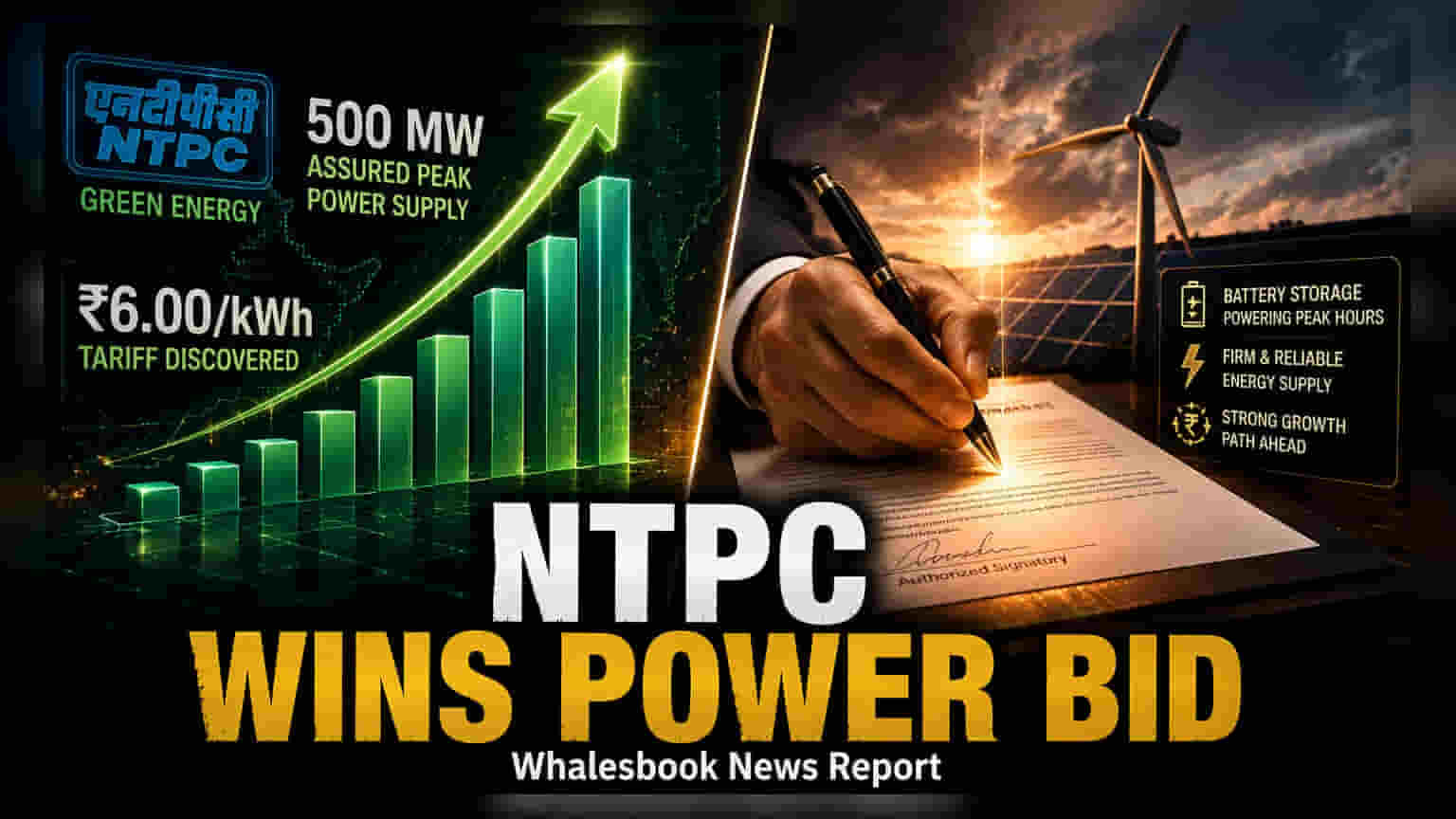 NTPC Green ਦੀ ਸਹਾਇਕ ਕੰਪਨੀ ਨੇ ਜਿੱਤੀ 500 MW ਪੀਕ ਪਾਵਰ ਬਿਡ, ₹6/kWh ਰੇਟ 'ਤੇ ਹੋਵੇਗੀ ਸਪਲਾਈ
