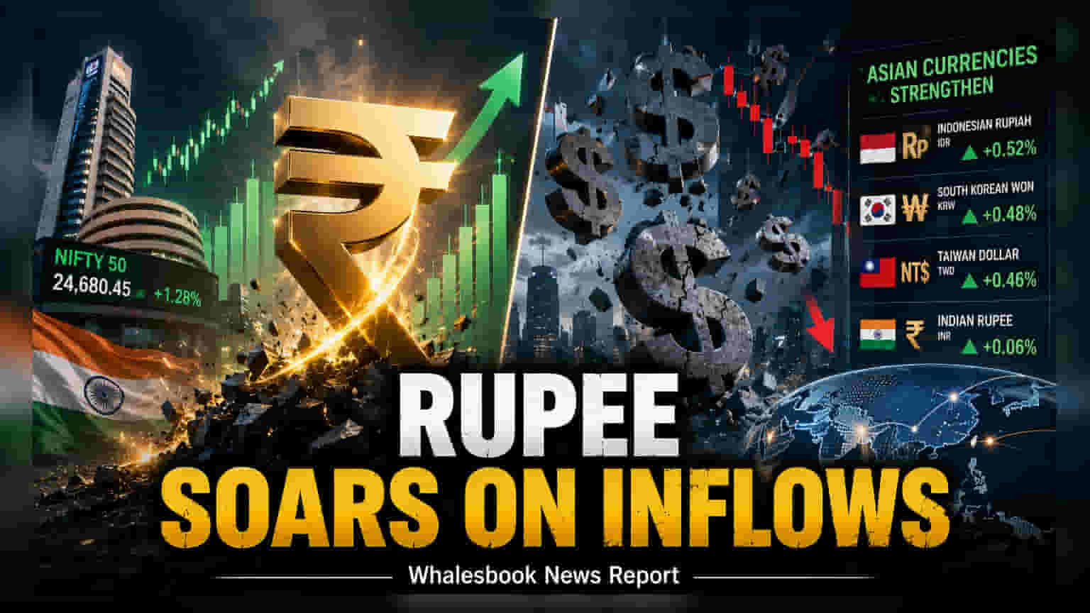 Indian Rupee Gains 6 Paise to 95.64 Against US Dollar