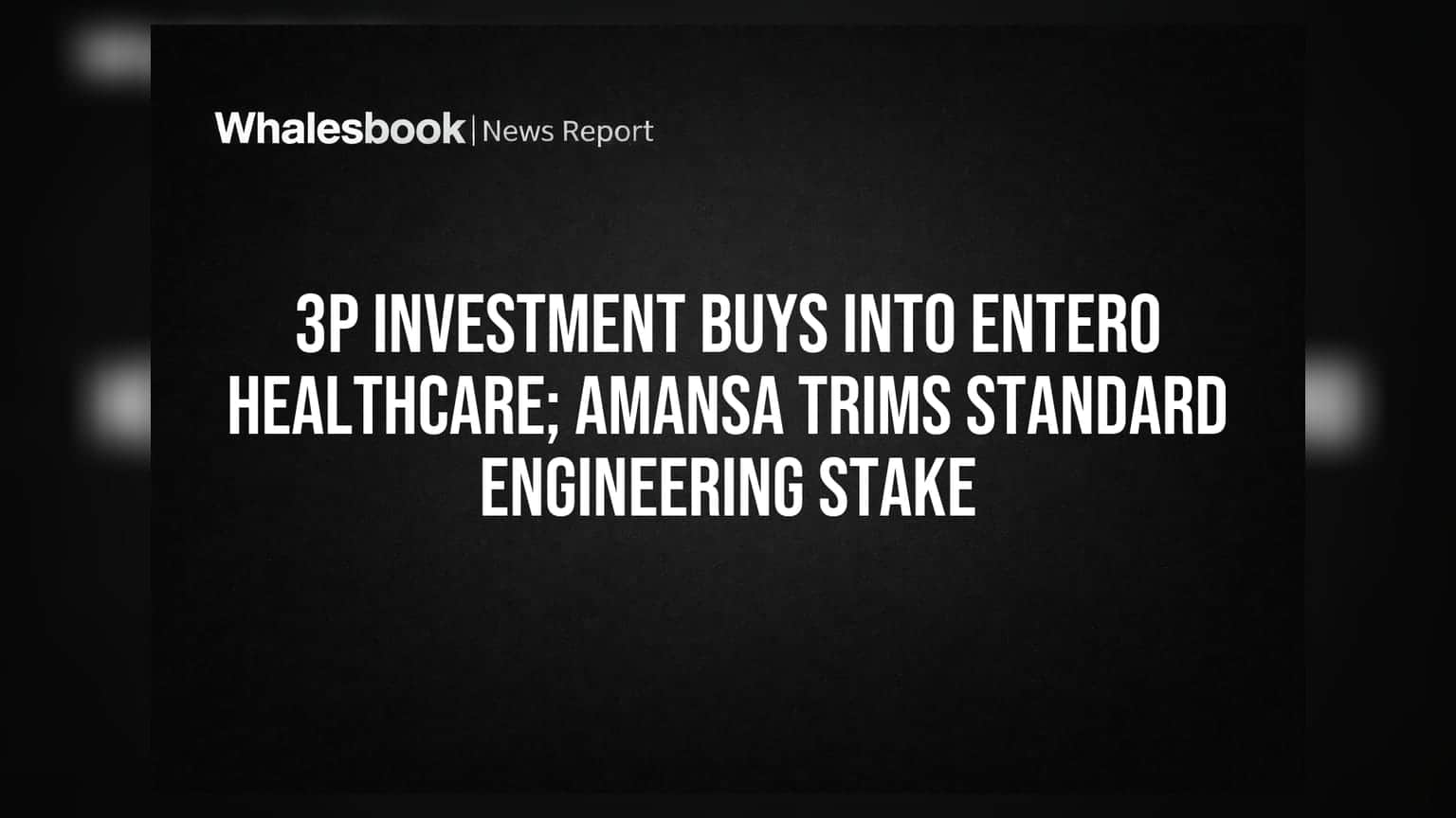 3P Investment Buys Into Entero Healthcare; Amansa Trims Standard Engineering Stake