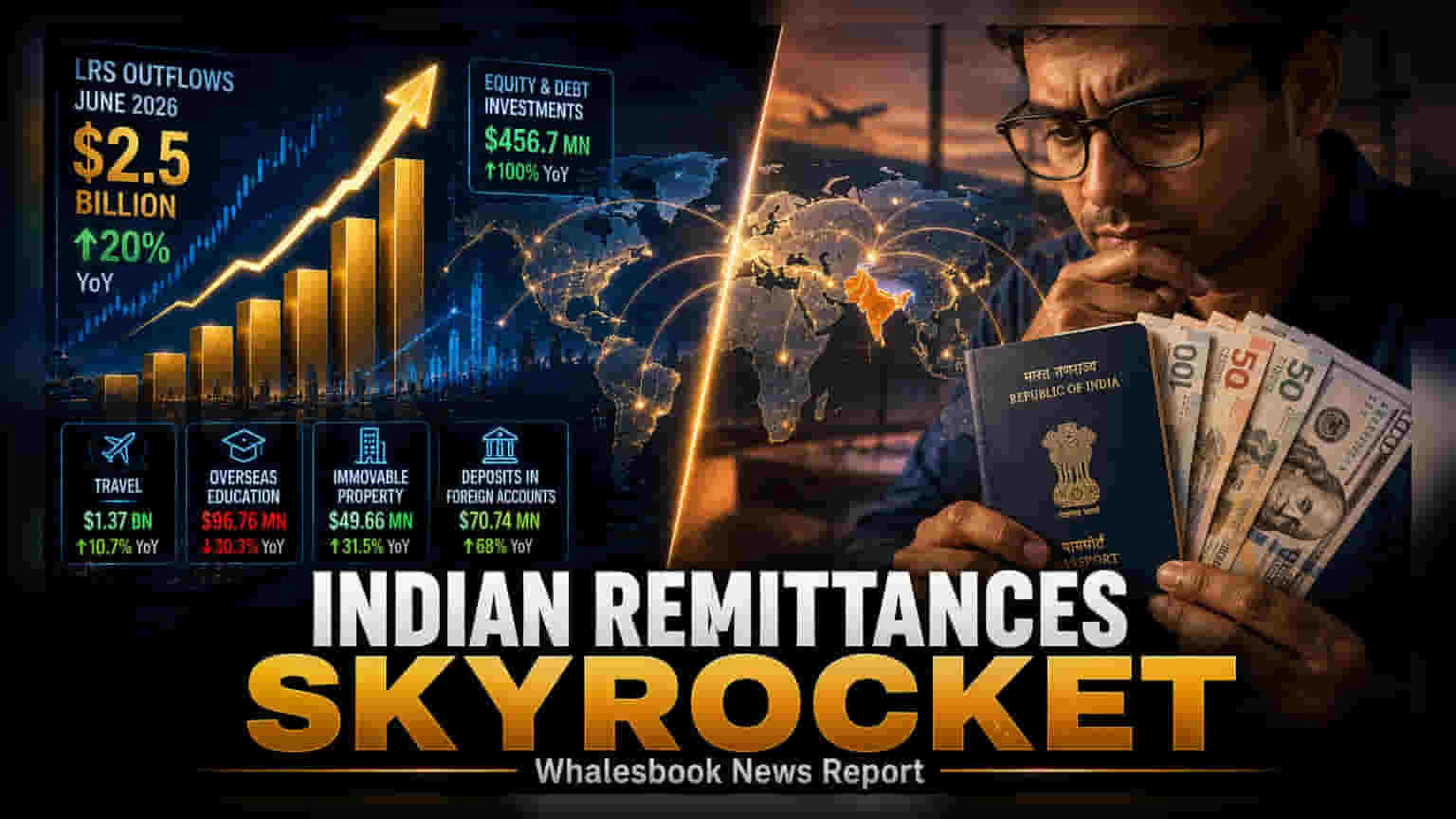 भारतातून परदेशात पैसे पाठवण्याचे प्रमाण वाढले, जूनमध्ये **20%** नी वाढून **$2.5 अब्ज** डॉलर्सवर पोहोचले