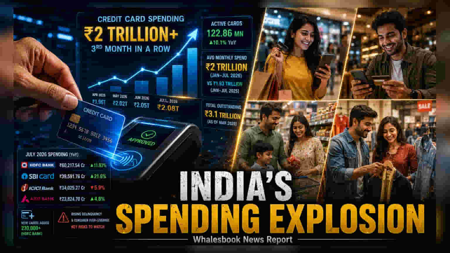 भारतात क्रेडिट कार्डचा खर्च ₹2 ट्रिलियन पार, पण वाढत्या कर्जाची चिंता