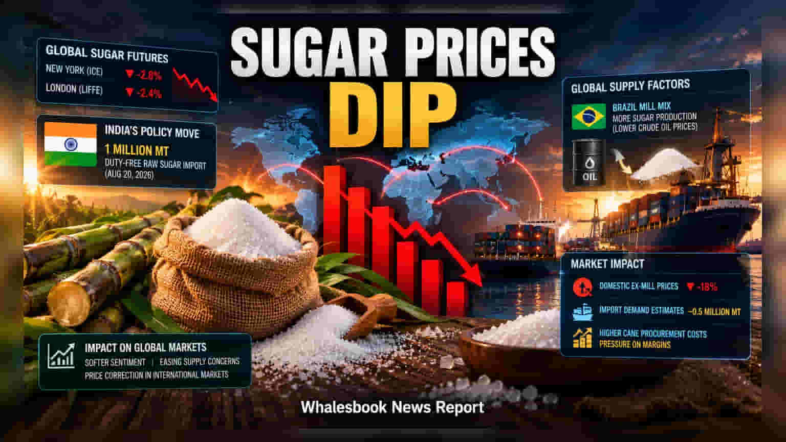 Sugar Market Update: ભારતમાં માંગ ઘટતા ગ્લોબલ માર્કેટમાં ખાંડના ભાવ ગગડ્યા
