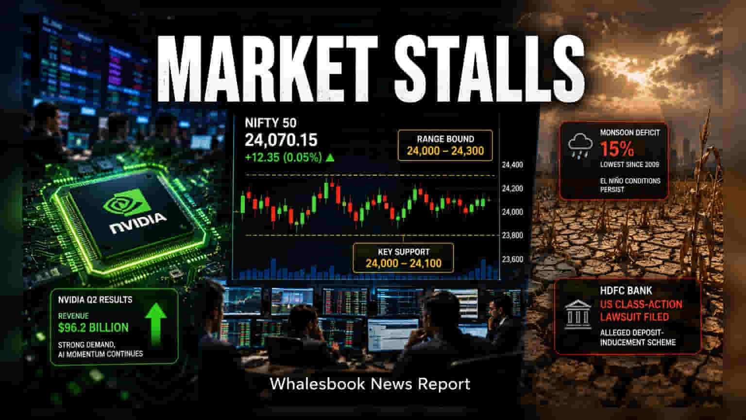 Nifty மற்றும் Sensex தடுமாற்றம்: HDFC Bank மீதான வழக்கு மற்றும் மழைப்பொழிவு குறைவால் முதலீட்டாளர்கள் கவலை