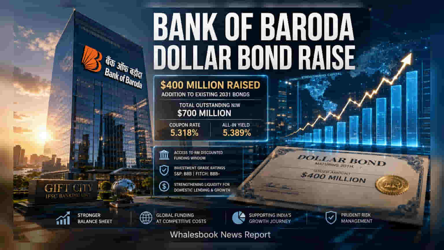 Bank of Baroda: ડોલર બોન્ડ દ્વારા બેંકે મેળવ્યા **$400 મિલિયન**, જાણો રોકાણકારો માટે શું છે અસર