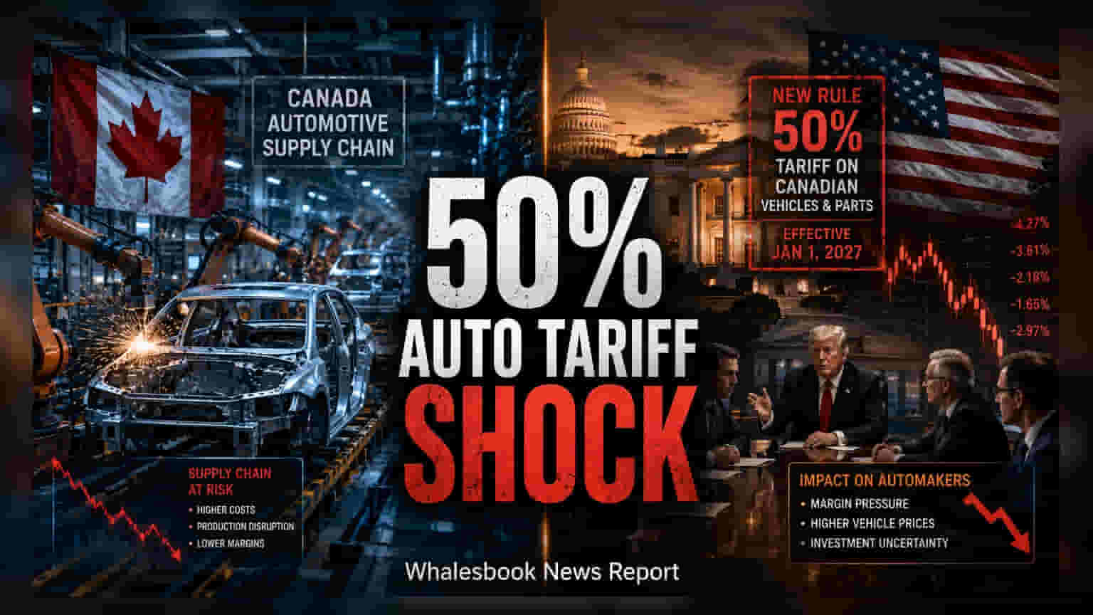 US Auto Trade War: કેનેડાથી આવતી કાર પર **50%** ટેરિફનો આદેશ, ઓટો કંપનીઓ માટે મોટું સંકટ