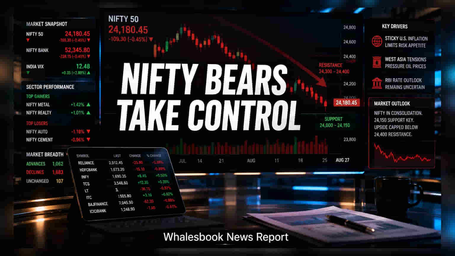 Nifty 50: **24,180** దగ్గరే కదలాడుతున్న మార్కెట్.. గ్లోబల్ టెన్షన్స్ ఎఫెక్ట్!