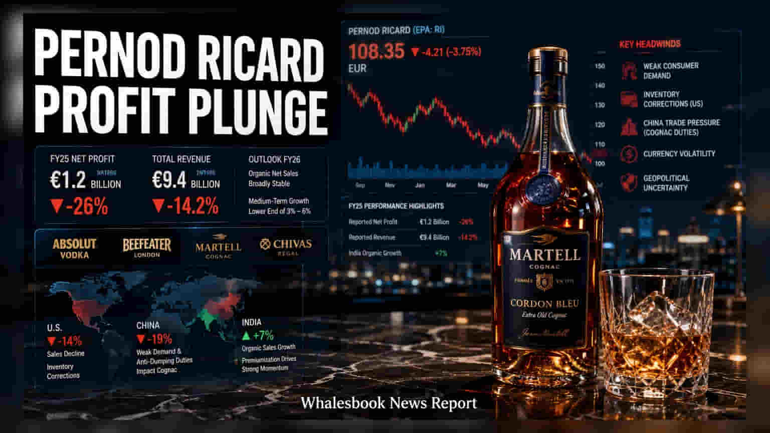 Pernod Ricard Profit Falls 26% on US, China Slump; India Growth Shines