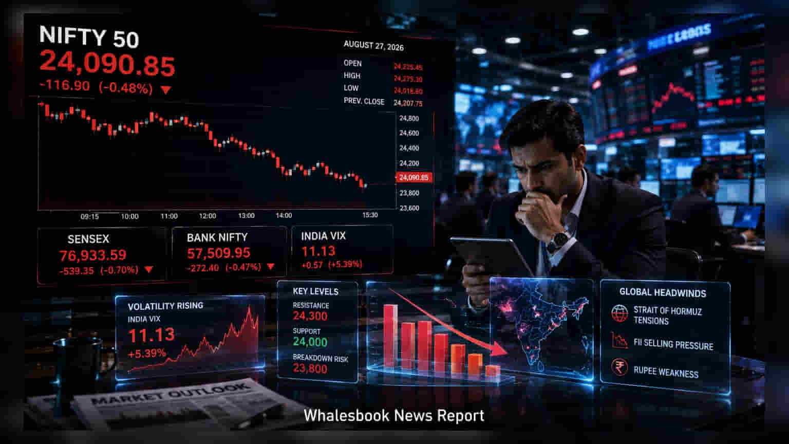 Nifty 50: શેરબજારમાં બીજા દિવસે પણ ઘટાડો, Nifty **24,090** ના સ્તરે બંધ