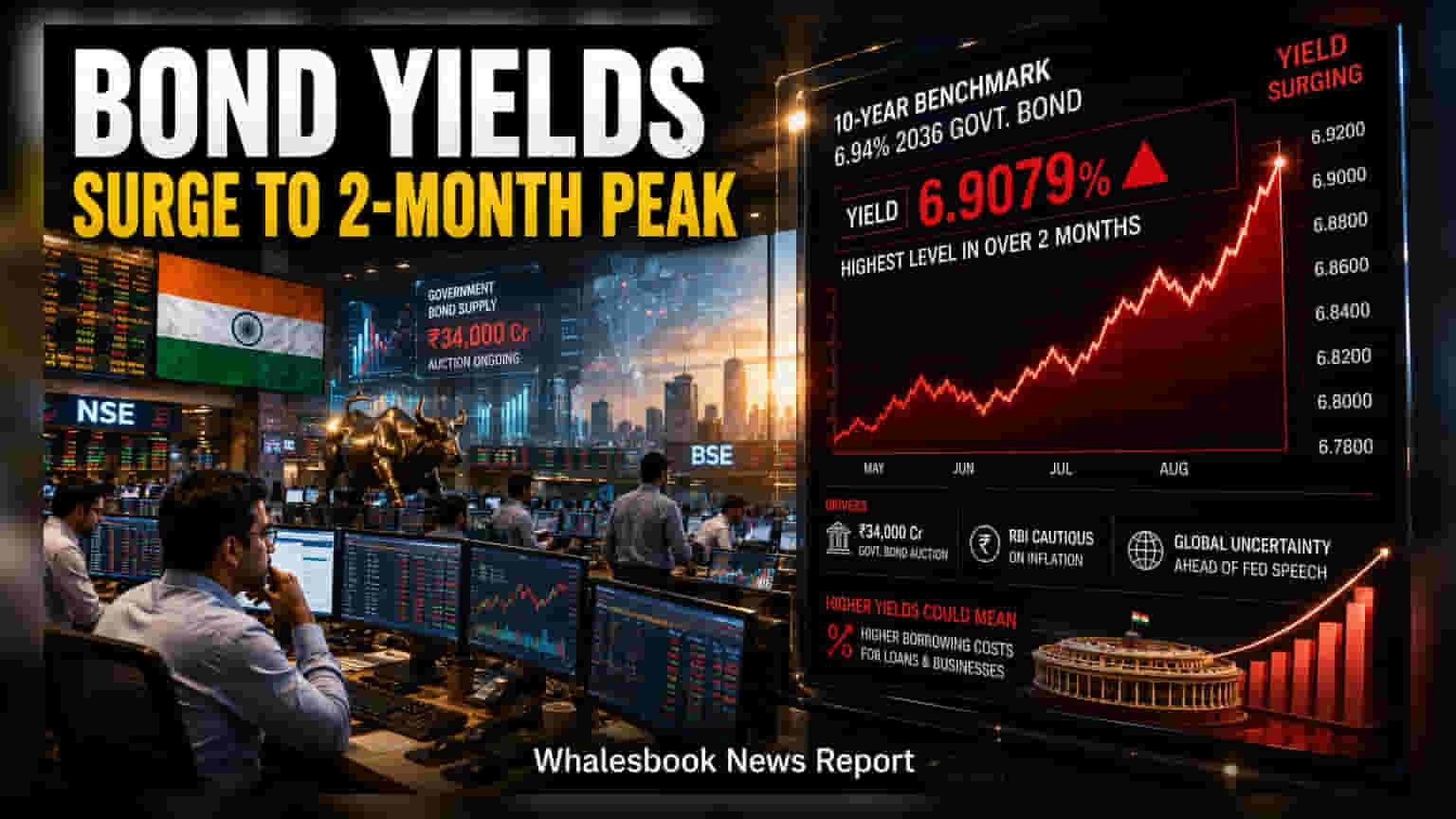 Bond Market Update: 10-Year Bond Yield બે મહિનાની ટોચે, ₹34,000 કરોડના ઓક્શન પહેલા રોકાણકારોમાં ચિંતા