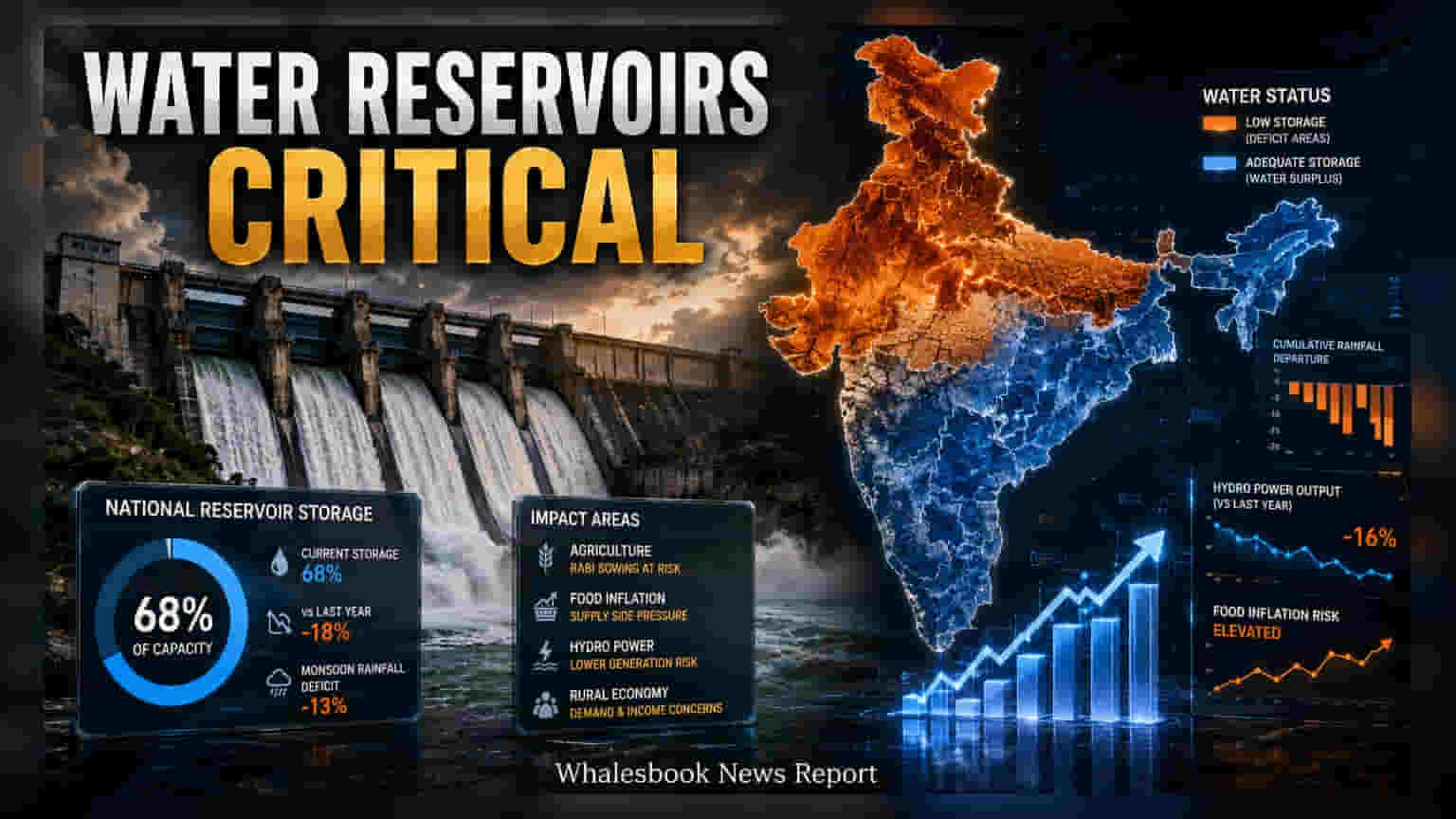 Reservoir Storage: દેશના ડેમમાં પાણીનું સ્તર **68%**, ચોમાસાની ઘટને કારણે ફુગાવાનું જોખમ!