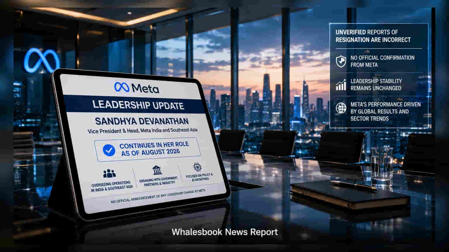 Meta India Head Sandhya Devanathan Continues in Role, Reports of Departure Unverified
