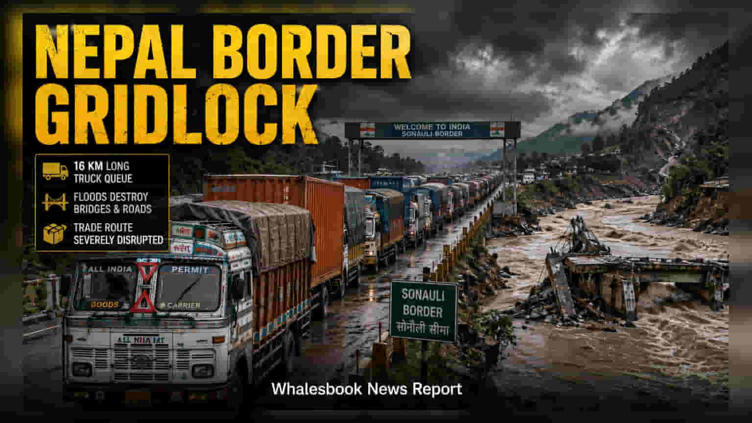 Nepal Floods Disrupt Trade: 16-Km Truck Jam at Sonauli Border