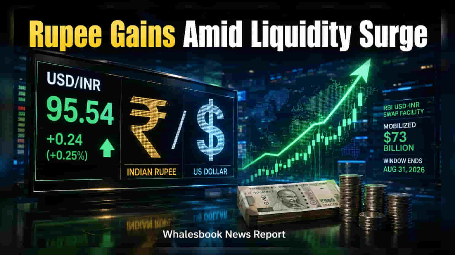 Rupee Strengthens to 95.54 Against Dollar on RBI Inflows