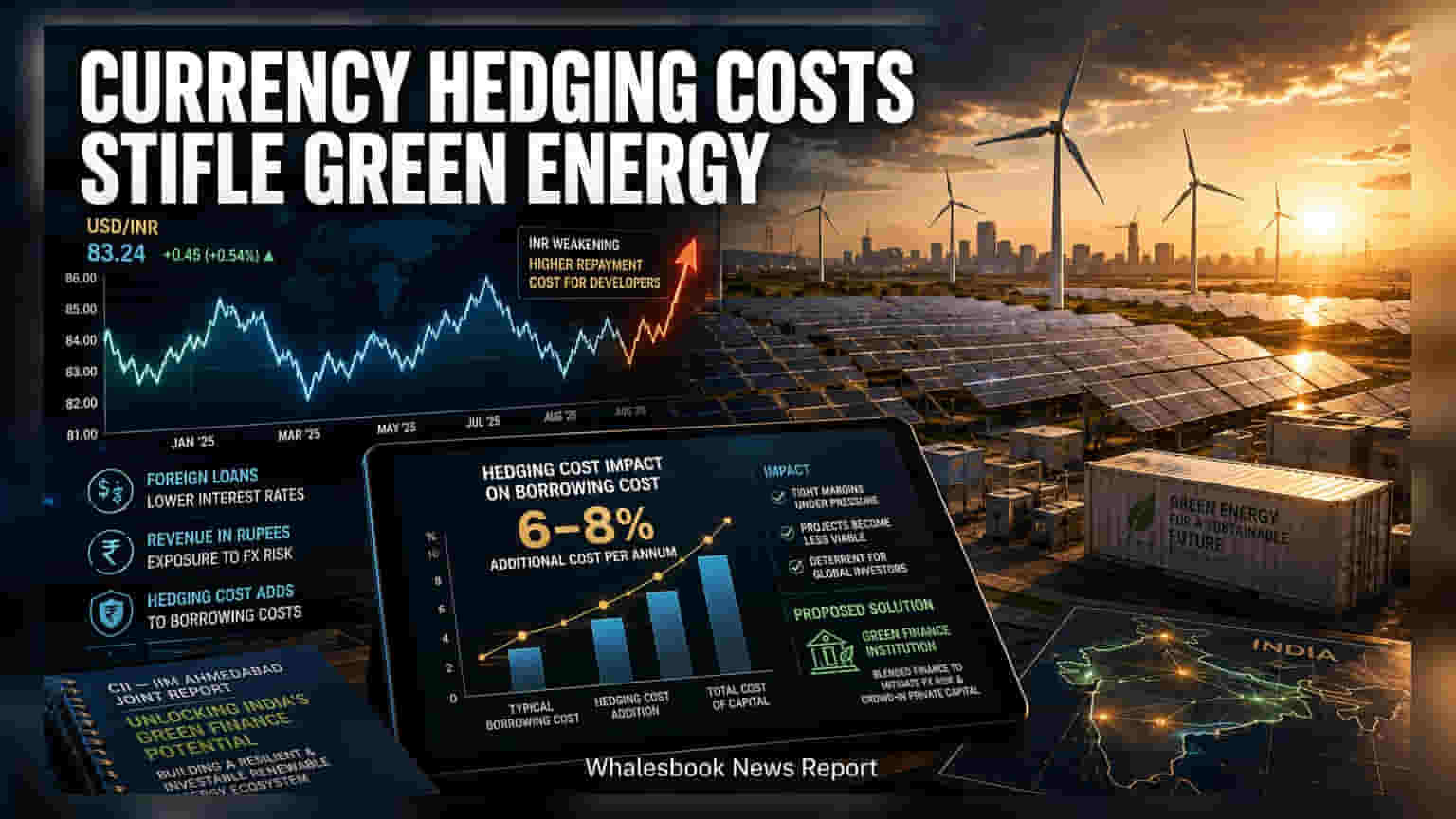 Green Energy Financing: ਕਰੰਸੀ ਹੈਜਿੰਗ ਦਾ ਬੋਝ ਵਧਾ ਰਿਹਾ ਹੈ ਲਾਗਤ, ਭਾਰਤੀ ਪ੍ਰੋਜੈਕਟਾਂ ਲਈ **8%** ਤੱਕ ਦਾ ਵਾਧੂ ਖਰਚਾ