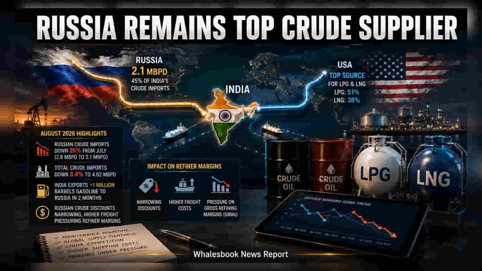 Russia-India Oil Trade: रूस से तेल आयात में **26%** की बड़ी गिरावट, फिर भी बना हुआ है भारत का टॉप सप्लायर