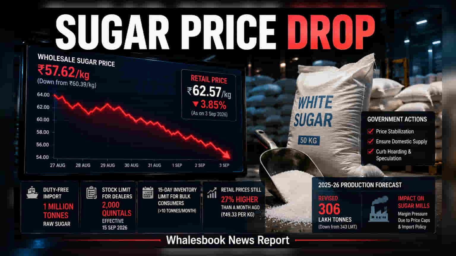 Sugar Price Hike: சர்க்கரை விலை அதிரடி சரிவு! மத்திய அரசு அதிரடி உத்தரவால் என்ன மாற்றம்?