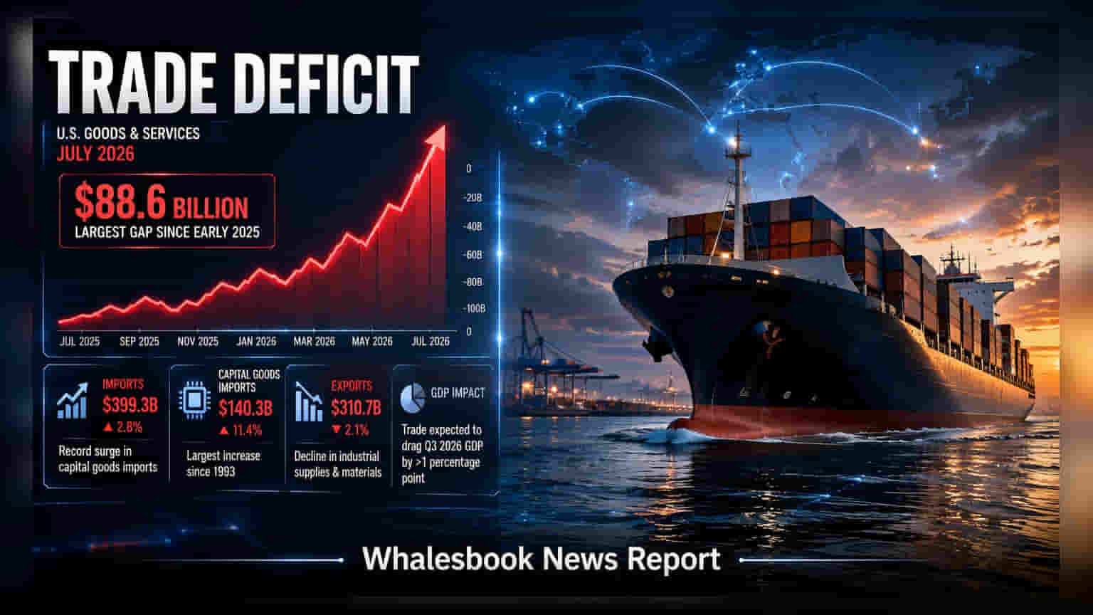 US Trade Deficit: अमेरिकेची व्यापार तूट **२४%** ने वाढली, AI इन्फ्रास्ट्रक्चरच्या हव्यासामुळे आयातीचा उच्चांक