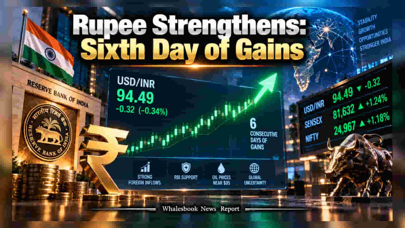 Indian Rupee: रुपयाची सलग सहाव्या दिवशी घोडदौड! **$136 अब्ज** डॉलर्सचा पाठिंबा, पण क्रूड ऑइलचे आव्हान कायम