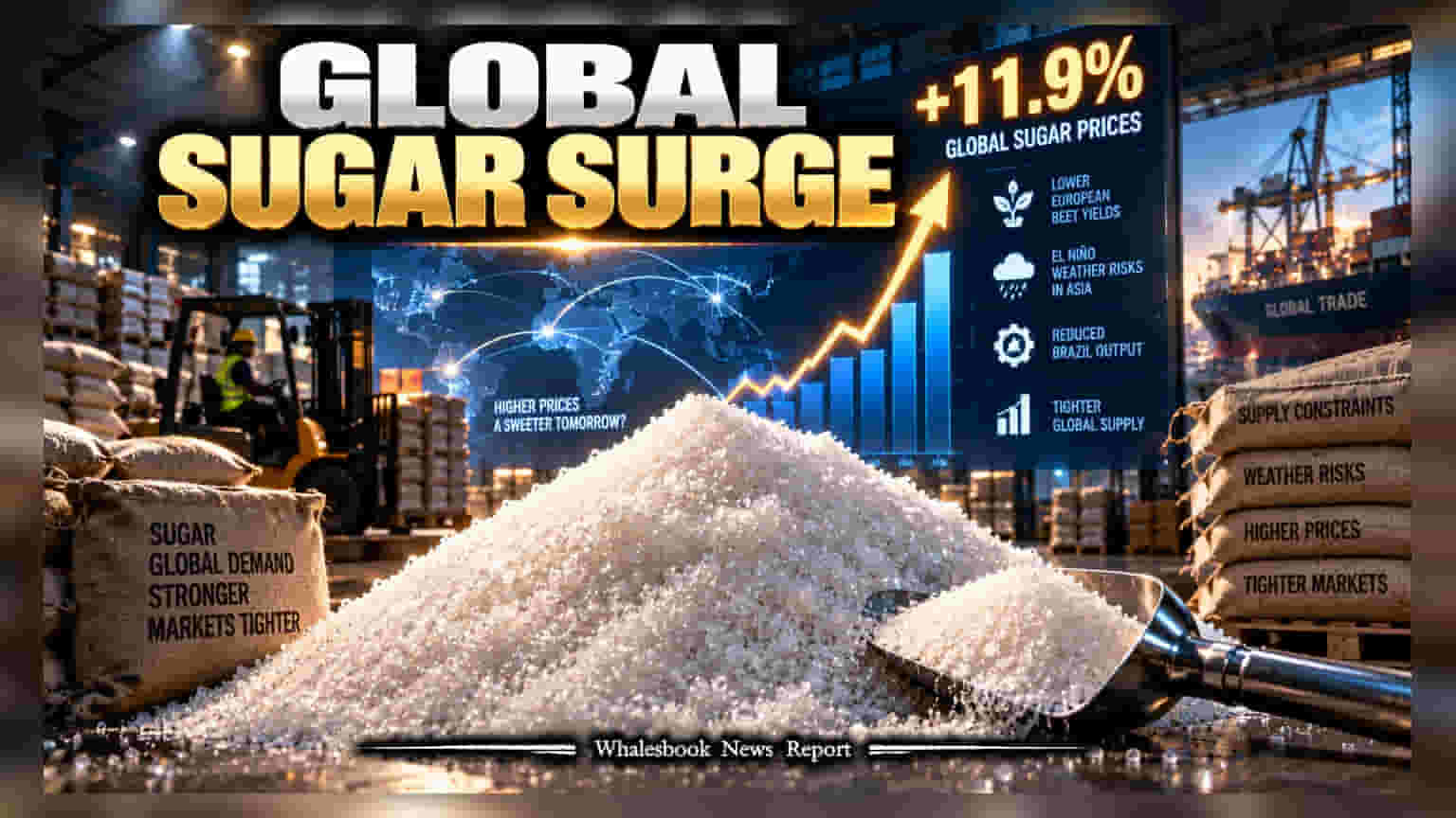Sugar Market Update: ગ્લોબલ માર્કેટમાં ખાંડના ભાવમાં **12%**નો ઉછાળો, ભારતમાં સ્થિતિ કાબૂમાં