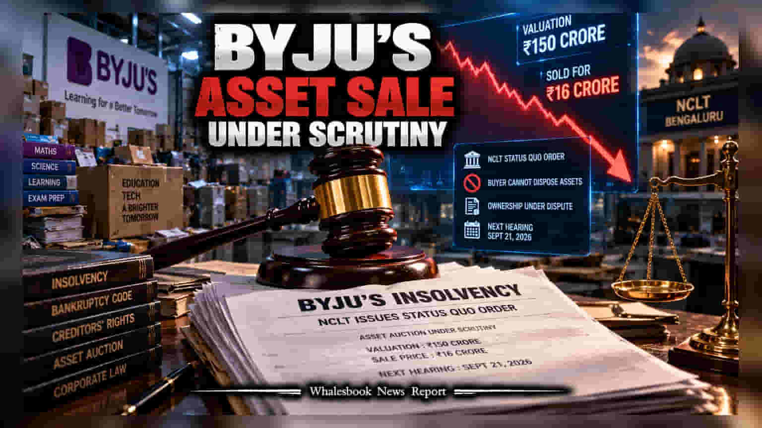 Byju’s માટે મુસીબતો વધી: NCLT એ એસેટ્સ ફ્રીઝ કરી, **₹150 કરોડ**ની મિલકત માત્ર **₹16 કરોડ**માં વેચાઈ!