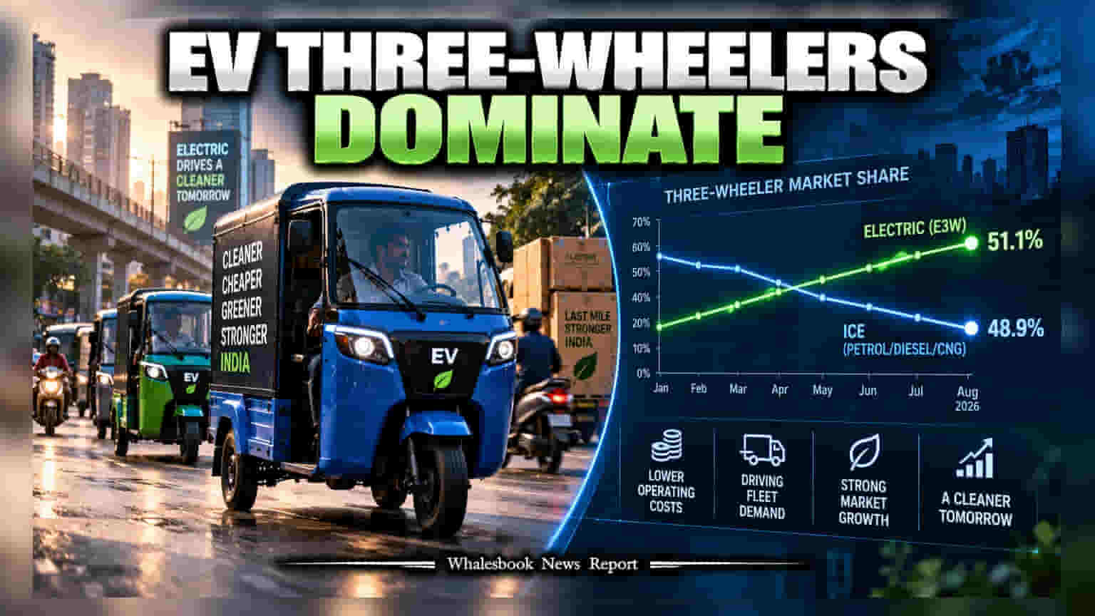 India Electric Three-Wheeler Market Share Crosses 51% in August